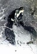 Louis Lcart Snowing night oil painting